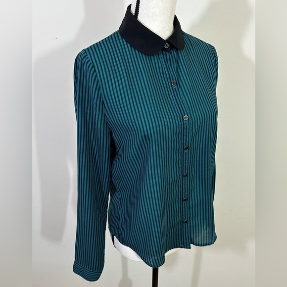 Forever 21 sz med blouse button down long sleeve black & Turquoise - Picture 7 of 13